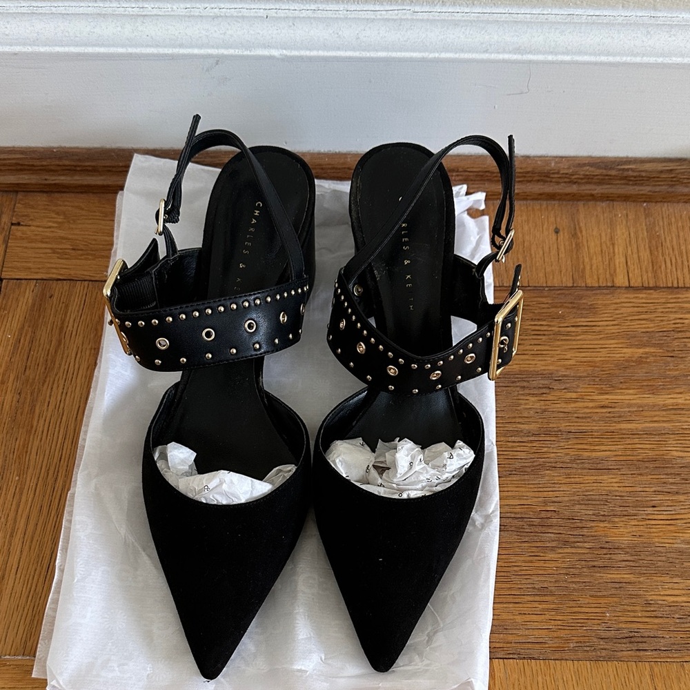 Charles & Keith Black Studded Heels